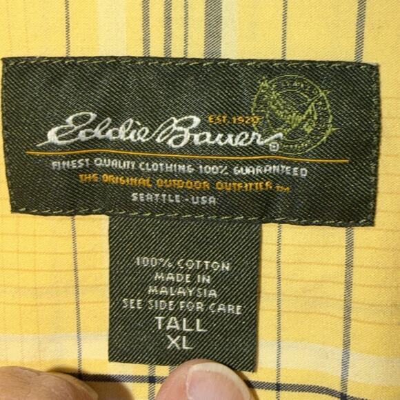Eddie Bauer Shirt Men's XLT Yellow Plaid Long Sleeve Button Up Pockets - Picture 7 of 8